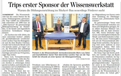 Fa. Trips erster Sponsor der Wissenswerkstatt